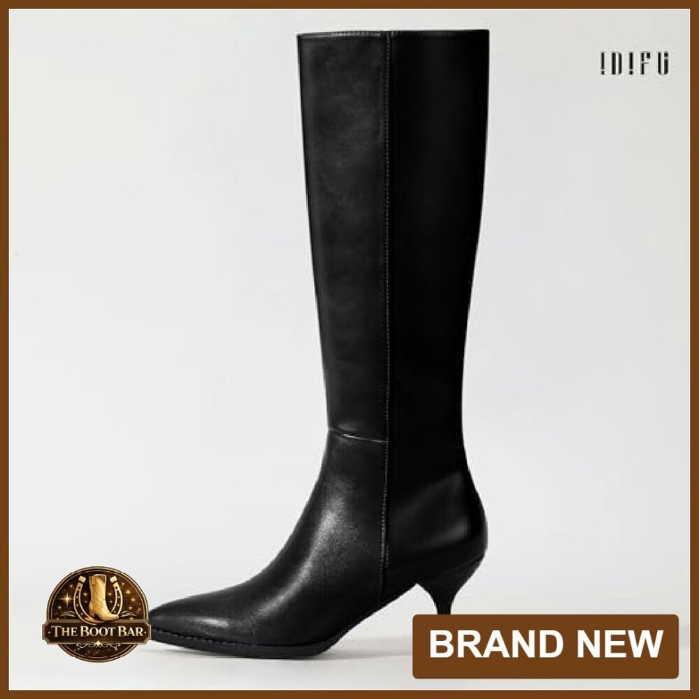 Knee High Boots Pointed Toe Kitten Heel Side Zipper Dress Boots - Picture 7 of 8